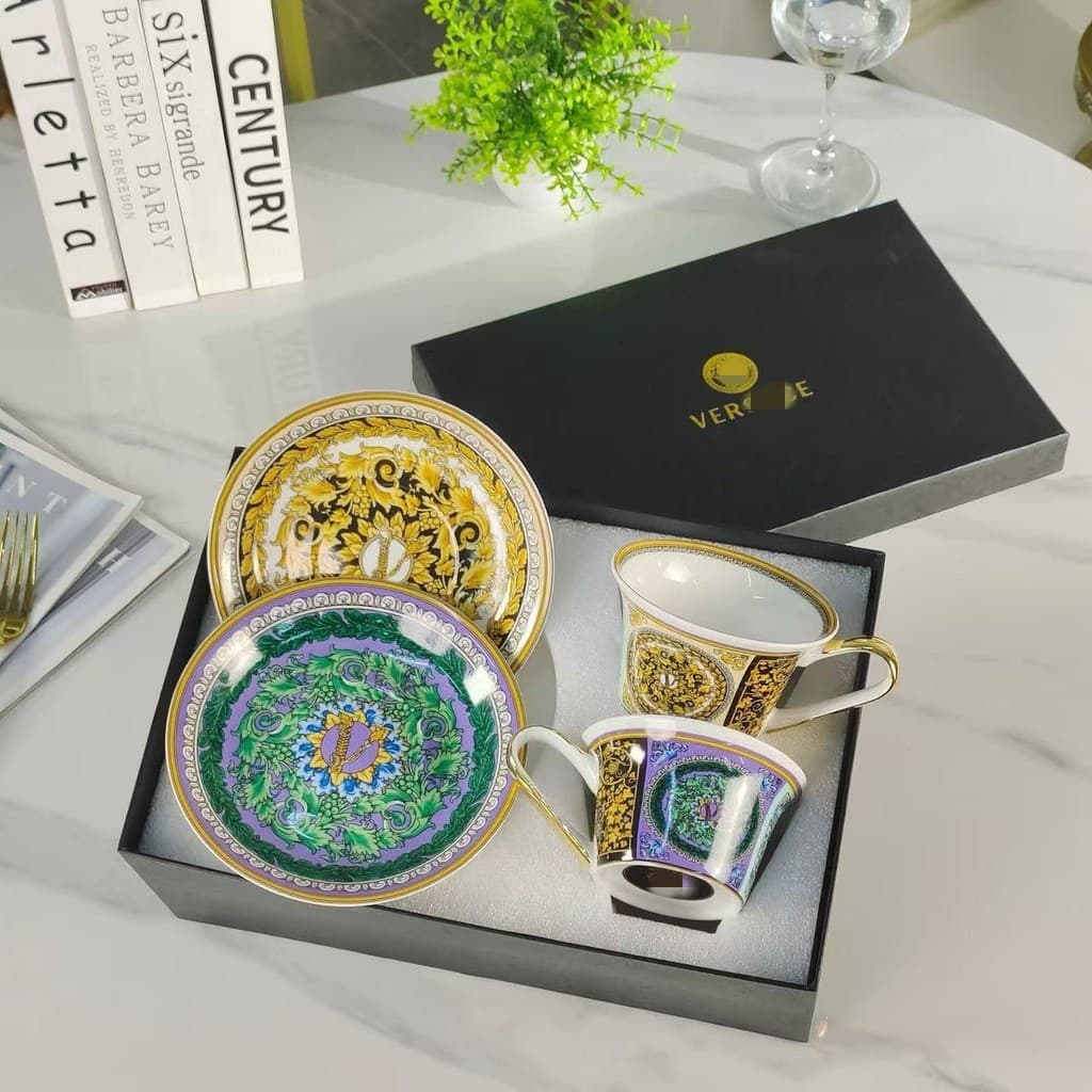 Conjunto De Xícara E Pires De Café Caleidoscópio Basak Caixa De Presente De Chá Da Tarde Com Borda Angular Grande