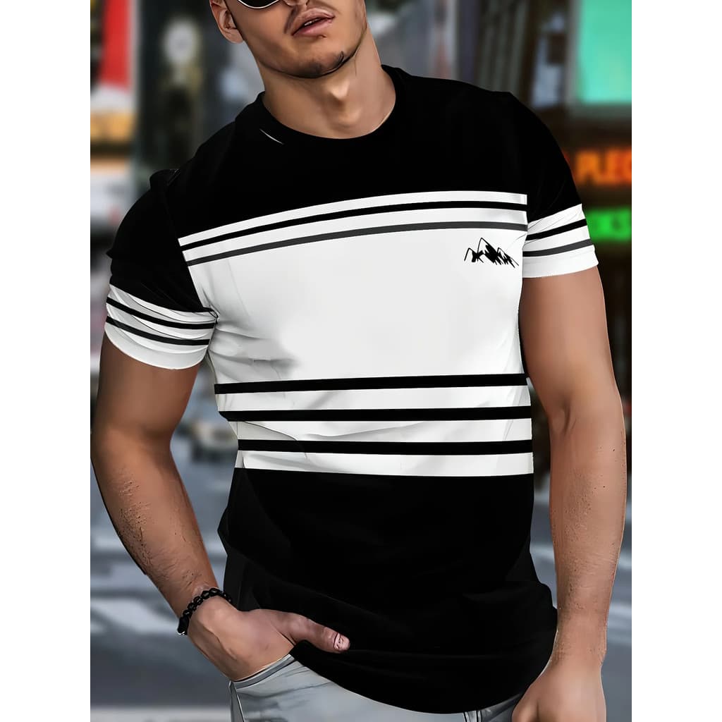 Camiseta Masculina Listrada Montanhas 3D Impressão De Manga Curta Estilo Casual Camisetas Masculinas Ao Ar Livre Diariam