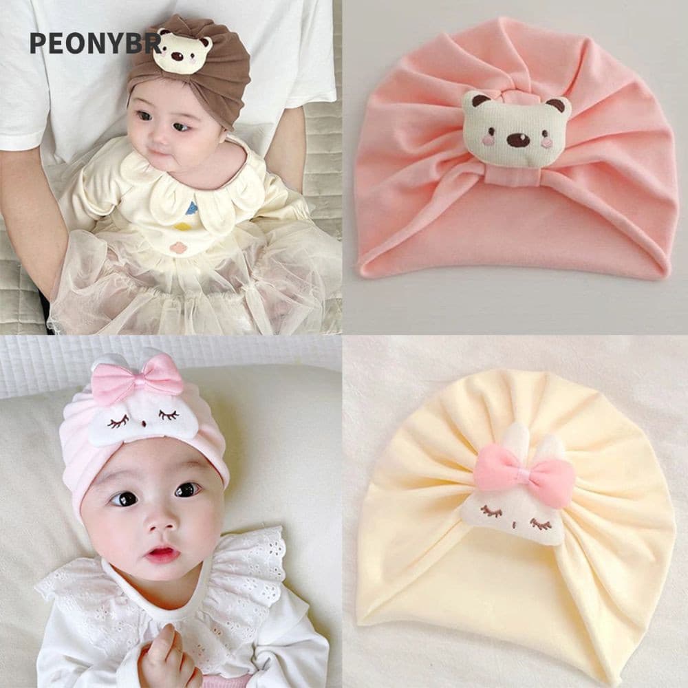 PEONYHOME Chapéu Com Nó Indiano Para Bebê , Quente Proteção De Orelha Bordada De Desenho Animado Pulôver Grosso