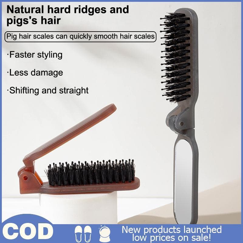 Escova De Cabelo Com Cerdas Juba , Dobrável , Portátil , Espelho , Poeta Massagem De Viagem , Ferramenta De Estilo , Pre