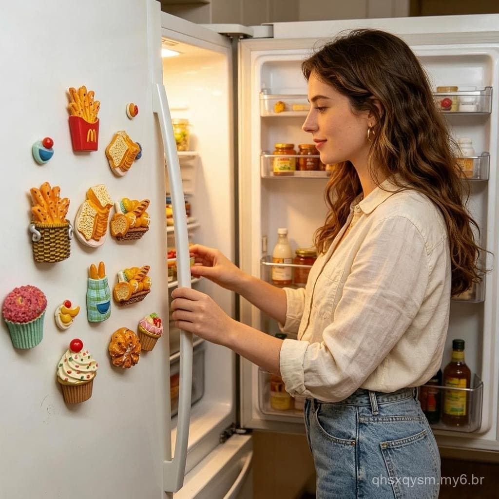 Pacote com 10 ímãs de geladeira em formato de alimentos 3D, decoração ideal para cozinha e casa. |   Ímãs de Geladeira 3