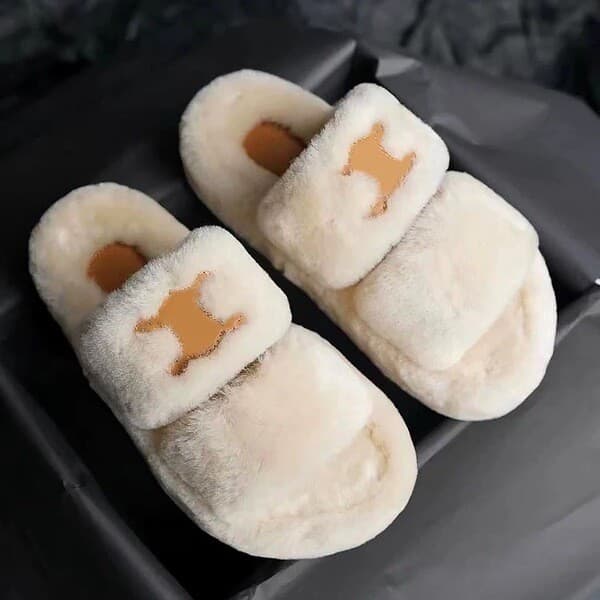 | slippers | ♩Lin novo estilo outono inverno arco do triunfo chinelos de pele feminino exterior usar pele integrada sola