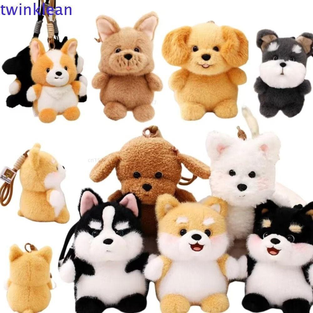 TWINKLEAN Husky Corgi Pelúcia , Saco Charme Animal De Cão Pingente Schnauzer Recheado Chaveiro