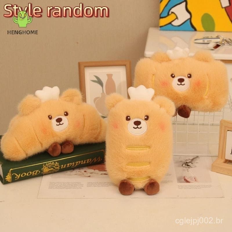 HENGHOME Urso Dos Desenhos Animados Boneca Brinquedos Decoração Macio Pão De Pelúcia Recheado Croissant Comida Enfeites