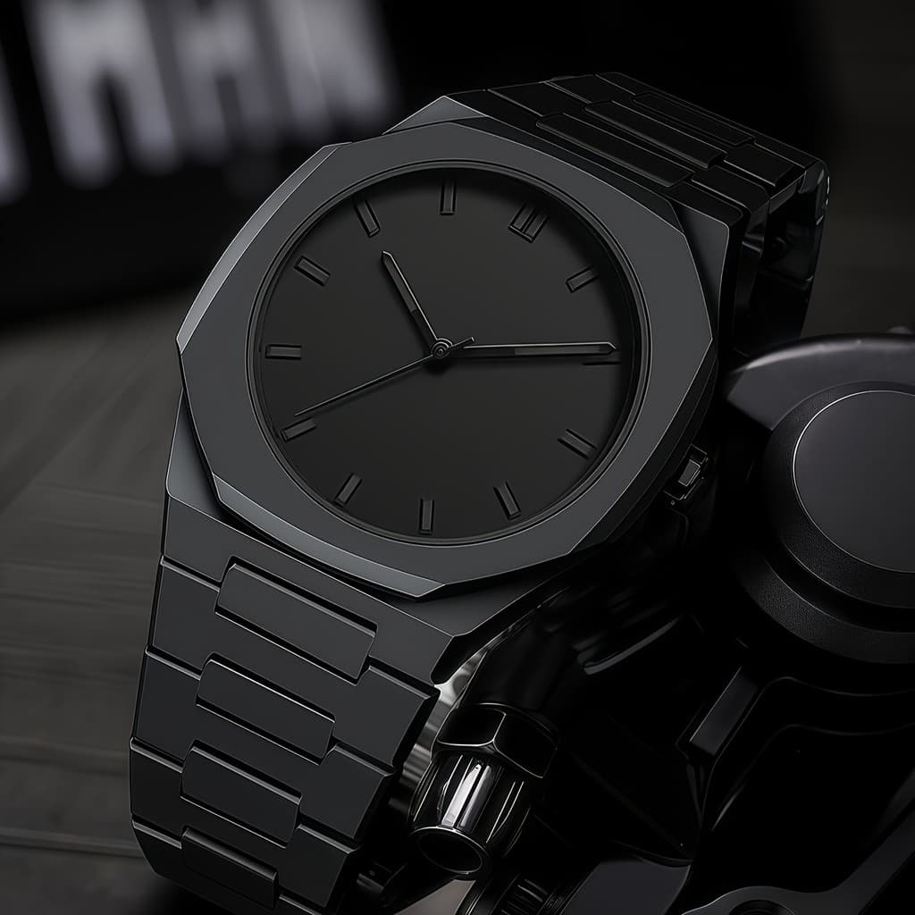 Relógio de Pulso Masculino de Quartzo Estiloso e Moderno, Simples, Preto Puro, Relógio Fashion Elegante