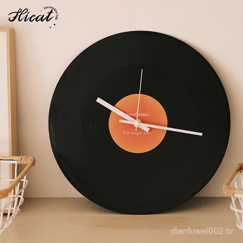 Relógio de parede de vinil preto Sunset, peça decorativa de alto padrão, suporte de relógio vintage, relógio DIY para ca