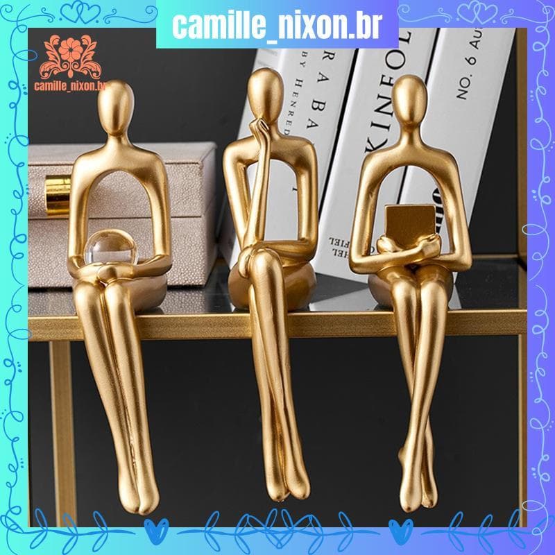 [camille_nixon.br] Estátua Figura Abstrata Escultura Pequenos Ornamentos De Resina Casa Ouro Decoração