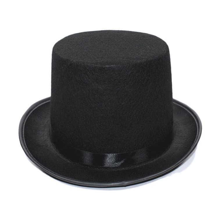 Chapéu de mágico preto de feltro com decoração de fita, chapéu de cavalheiro Lincoln, acessório para apresentações em fe