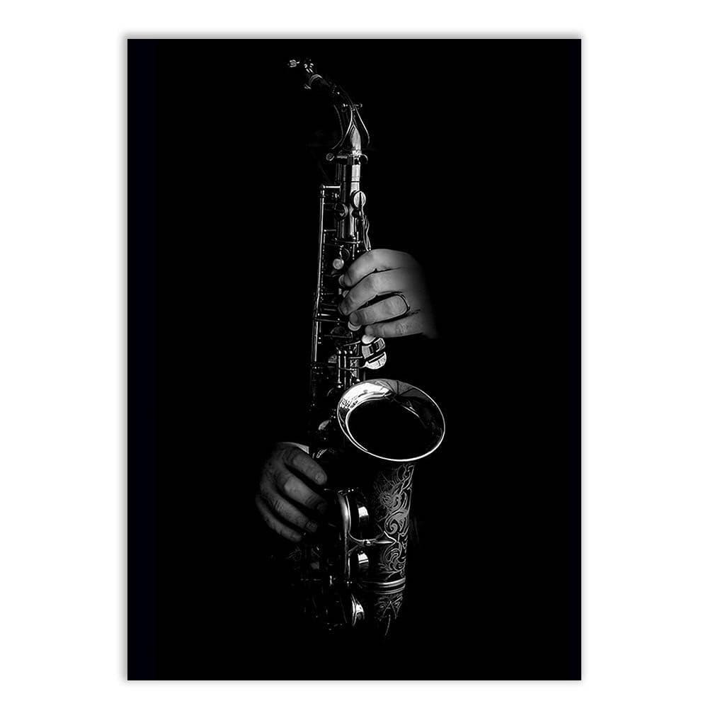 Placa Quadro Decorativo Saxofone Ilustração Dark Preto E Branco Quadro Decorativo Decoracao Sala Quarto Parede