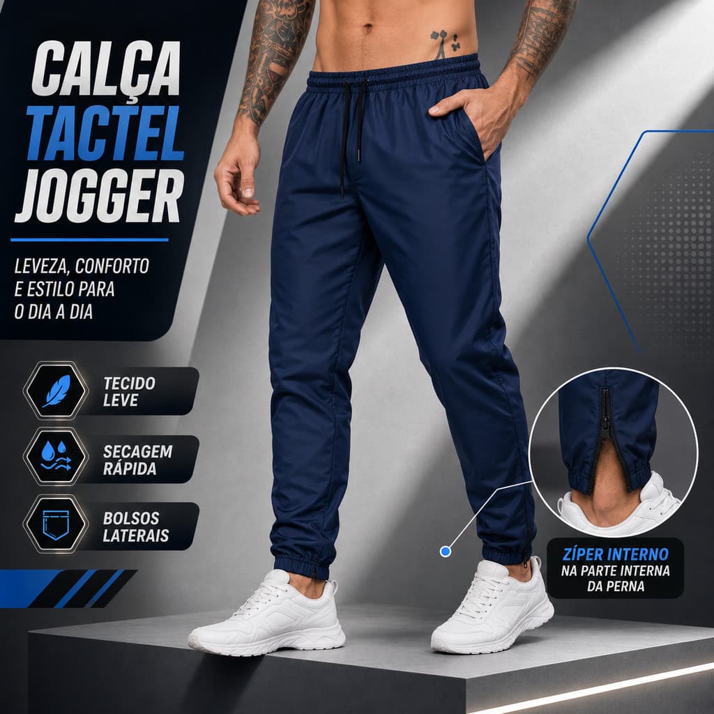 Calça Jogger Masculina Tactel Leve Secagem Rápida Elastano Para Academia E Dia A Dia