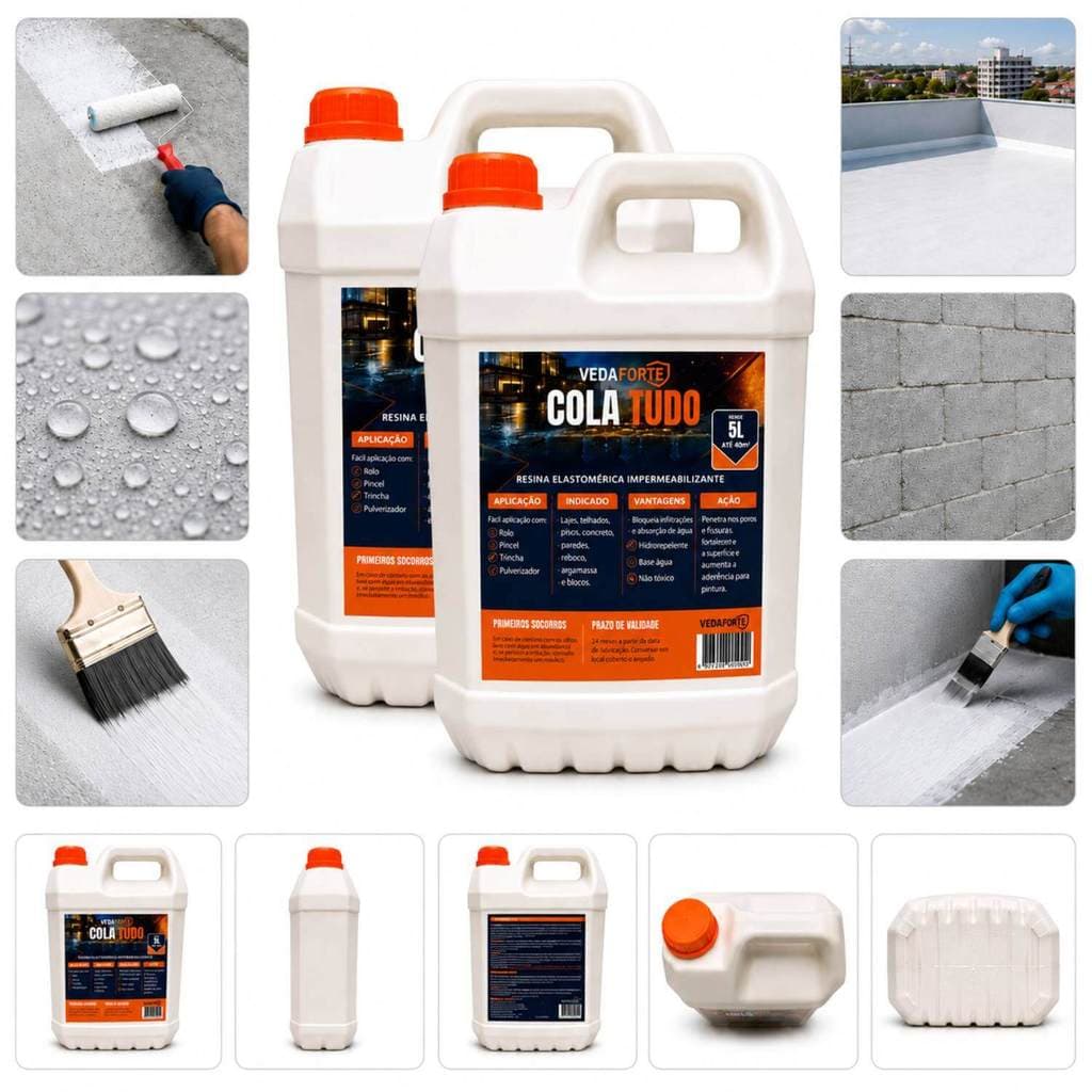 Kit 2 Cola Tudo Resina Elastomérica Impermeabilizante 5 Litros