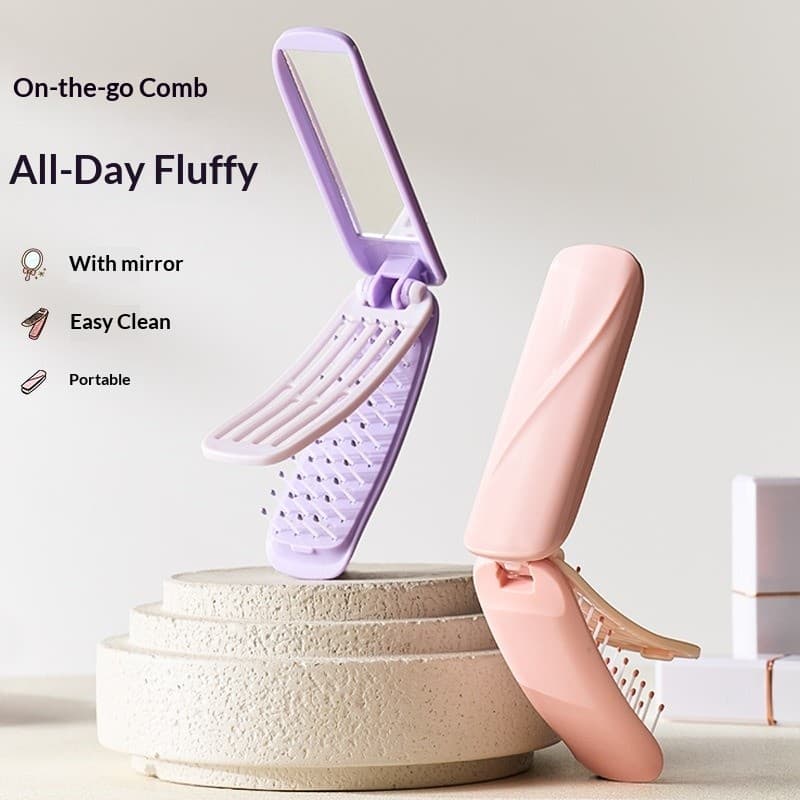Pente De Cabelo De Bolso Dobrável Autolimpante Com Cerdas De Massagem Espelhadas Mini Escova Portátil Para Viagem Mulher