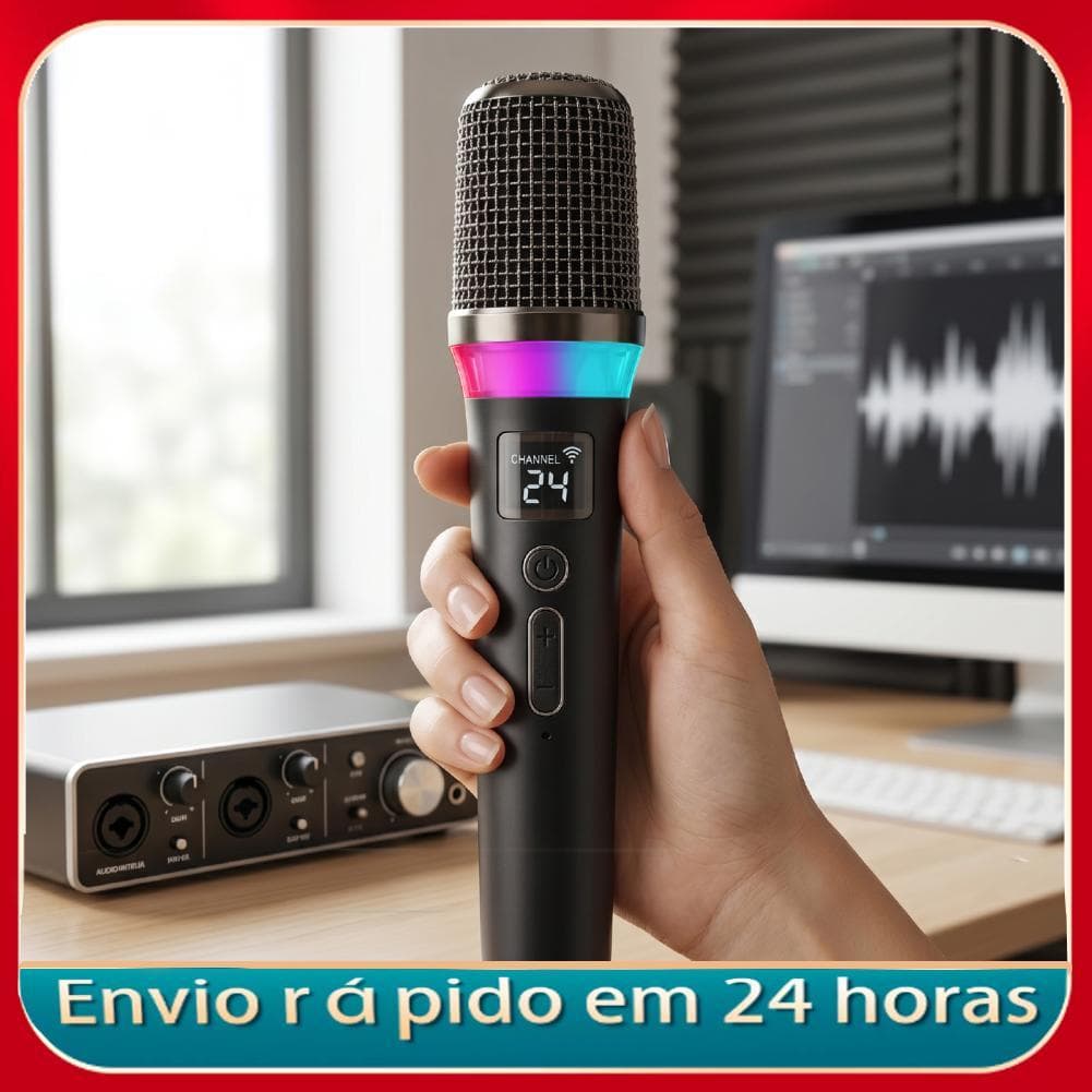 Microfone sem fio 2.4g transmissão microfone dinâmico 5 modos de iluminação 3 efeitos de voz recarregável para festa em