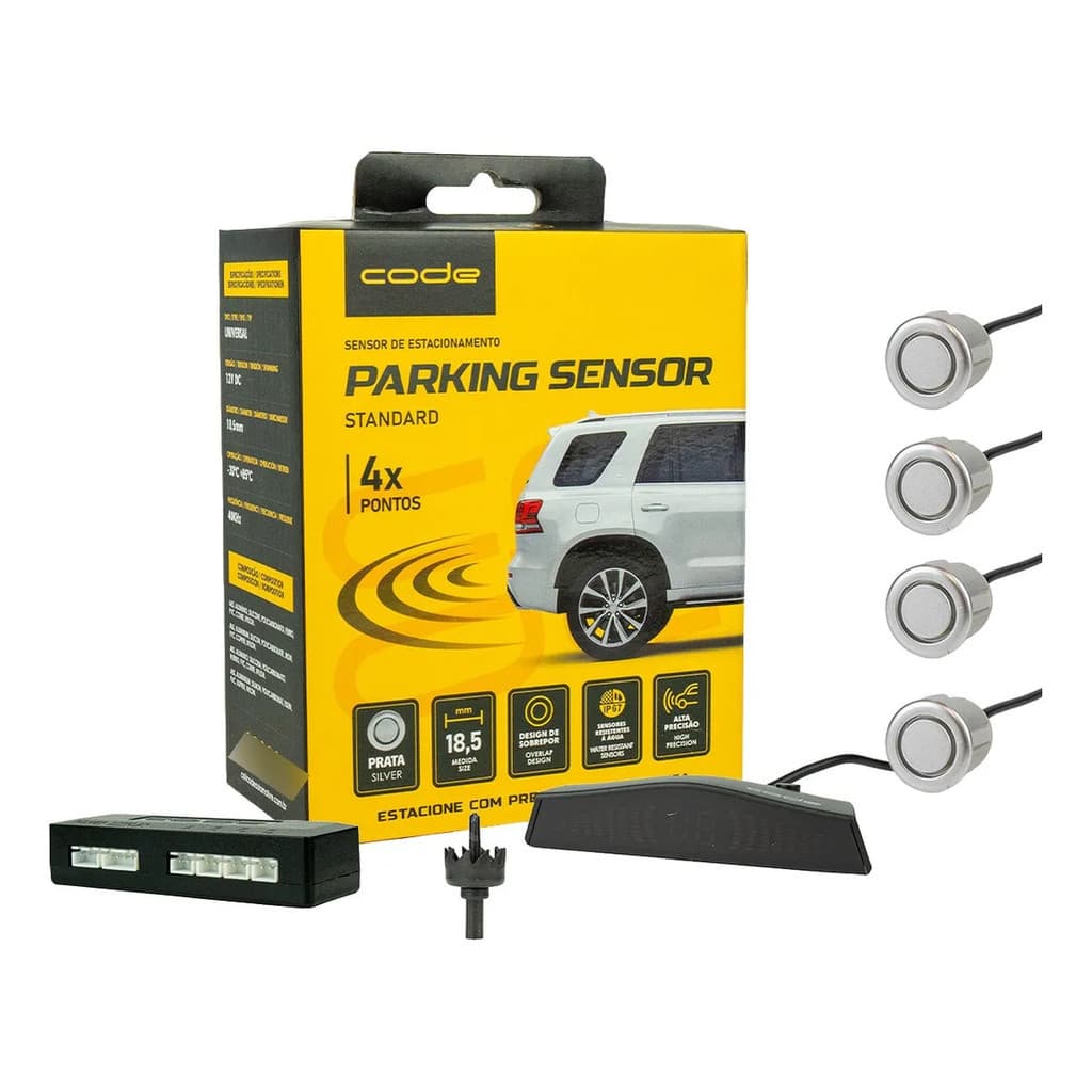 Sensor Estacionamento Code 4 Pontos Prata Display Sinal Sonoro