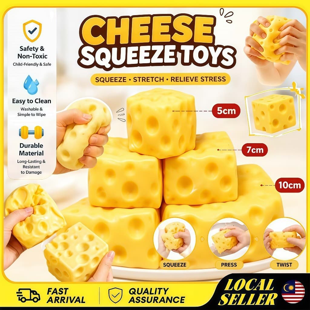 3 peças de brinquedos quadrados de queijo, brinquedos sensoriais tipo Push de recuperação lenta, bola de alívio de press