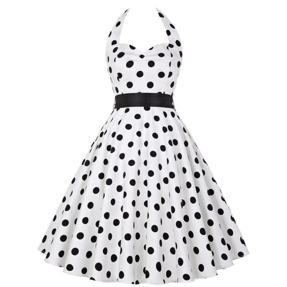 Roupas De Verão Polka Dot Vintage Vestido Mulheres Escritório De Moda Lady Rockabilly Big Swing Halter