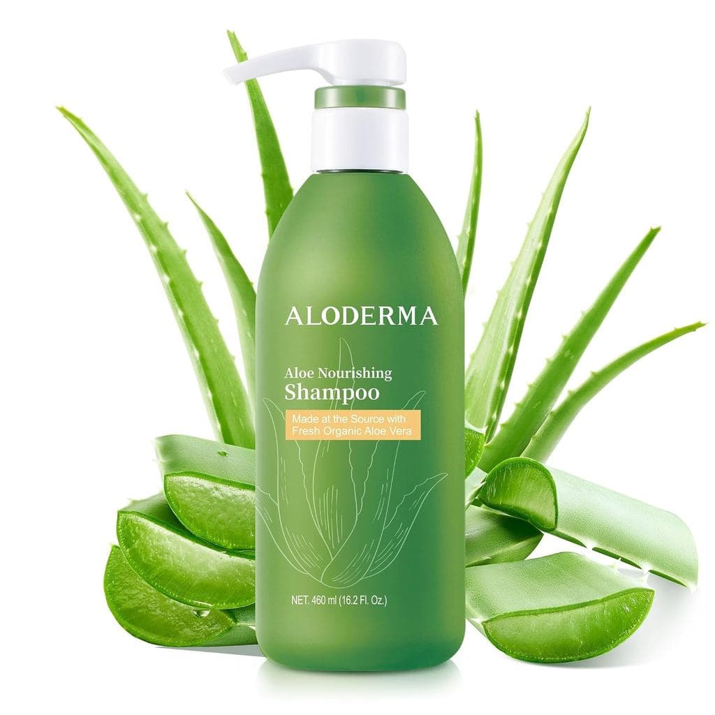 Shampoo Nutritivo de Aloe Vera Aloderma 16oz - Feito com Aloe Vera Fresca e Orgânica (Sem Adição de Água) para Cabelos S