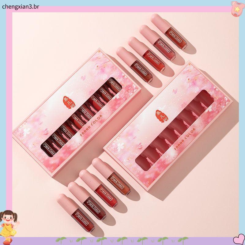 Conjunto de esmalte labial fosco de veludo, oito pacotes, de longa duração, não é fácil de desbotar, à prova d'água, bar