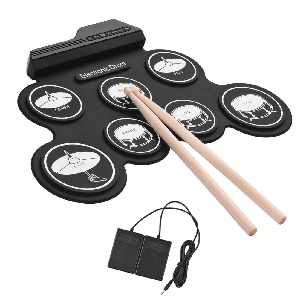 Borlyn-br Conjunto de bateria de silicone roll-up USB de tamanho compacto Kit eletrônico digital 7 almofadas com