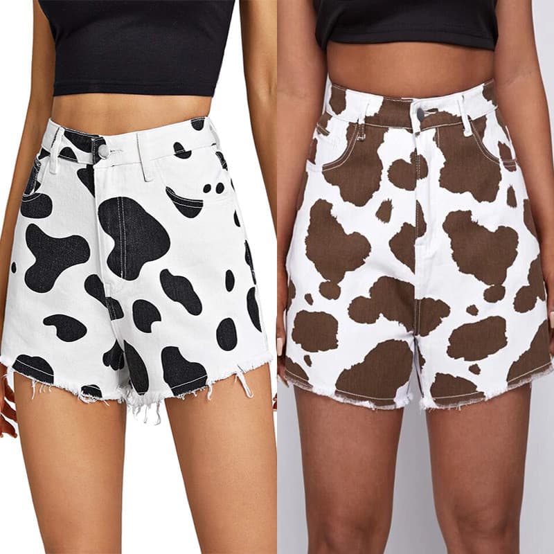 2021 moda feminina Jeans impresso mais magro olhar Denim Shorts feminino