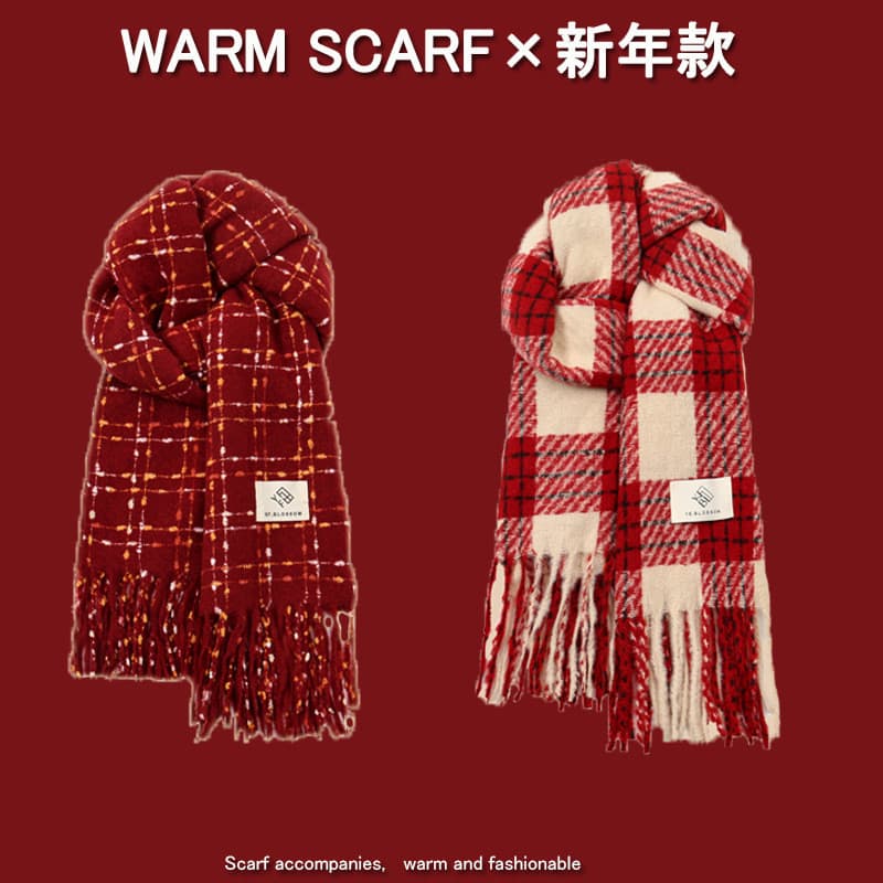 Ano novo atmosfera vermelho xadrez cachecol outono inverno imitação novo estilo quente à prova de frio borla xadrez Desi