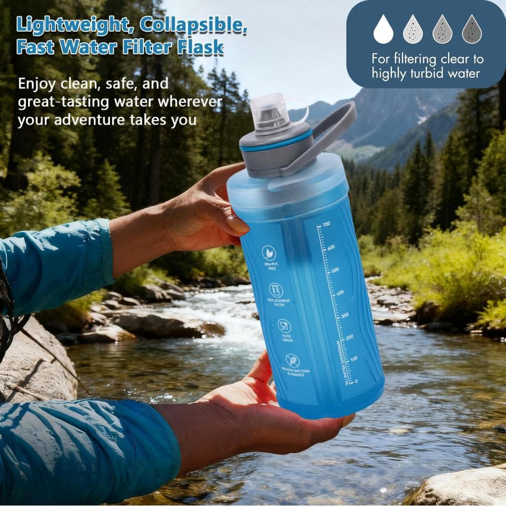 Vexlin-br Saco dobrável da hidratação da garrafa de água do aperto com sistema de filtragem para exterior 700mL