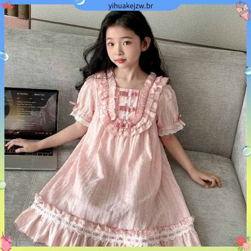 Pijamas infantis meninas camisola primavera verão médio grande crianças puro algodão estilo fino meninas princesa de man