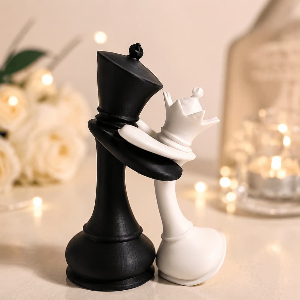 Venda quente impressão 3d reino rainha xadrez casal estátua aniversário noivado presente de casamento decoração de mesa