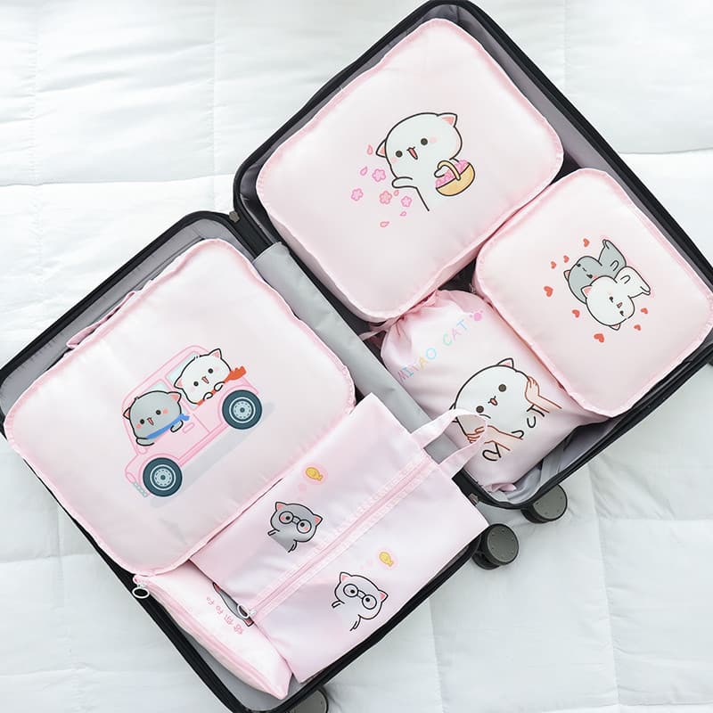 Pêssego gato saco de armazenamento de viagem bagagem roupa interior sapatos saco de cordão à prova dwaterproof água saco