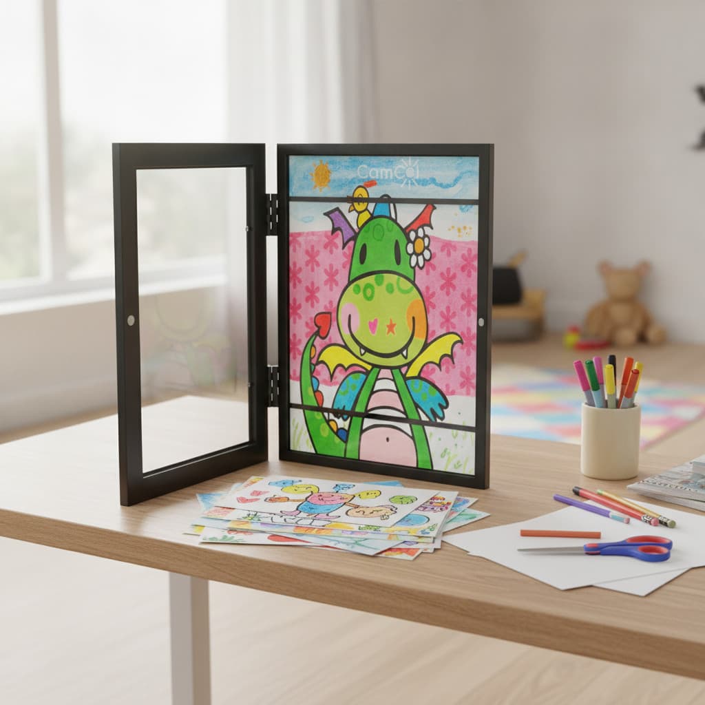 Quadro Expositor Premium Preto | Moldura Guarda Desenhos Infantis | Organiza Obras de Arte Únic