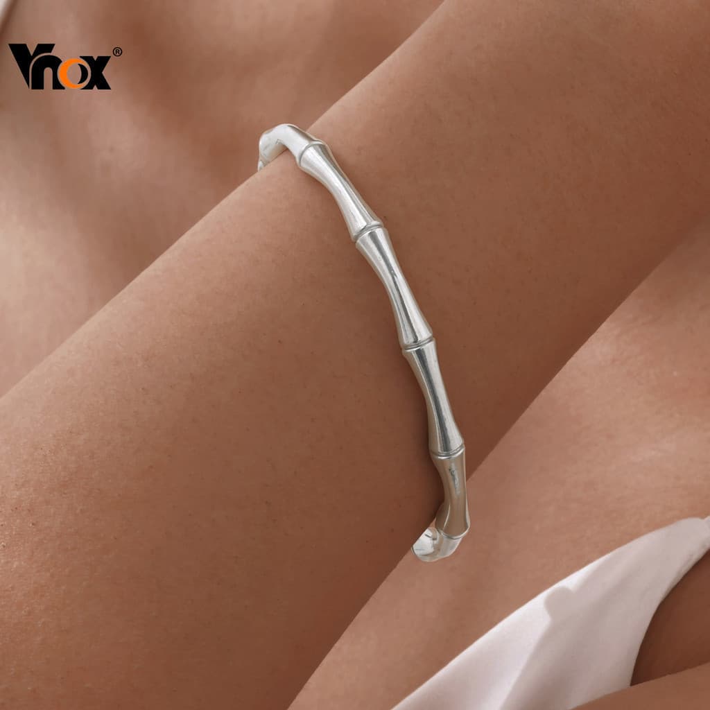 Pulseira de Bambu em Forma de C para Mulheres Vnox, Aço Inoxidável Dourado, Resistente à Ferrugem, Presente de Joia Eleg