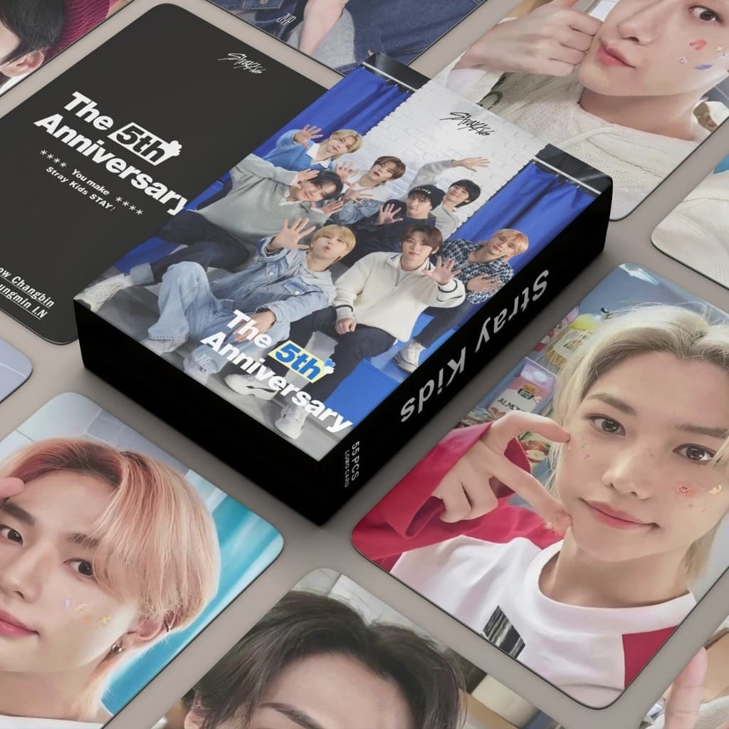 55 peças/caixa Cartão Fotográfico Kpop Stray Kids Cartão Comemorativo do 5º Aniversário LOMO HYUNJIN Coleção de Postais