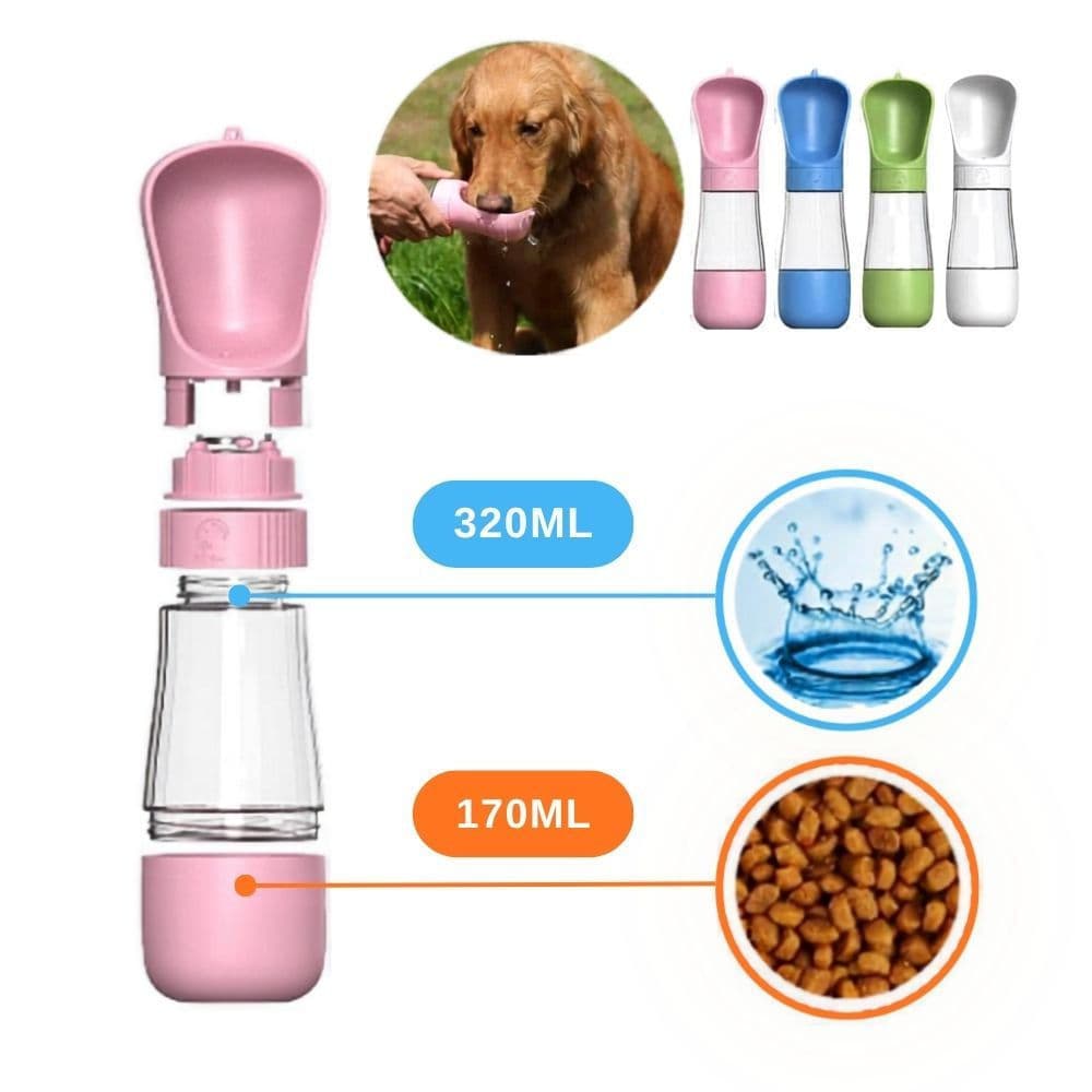 2 Em 1 Garrafa De Água Portátil Para Gatos Cães Comedouro Ração Bebedouro Pet Passeio