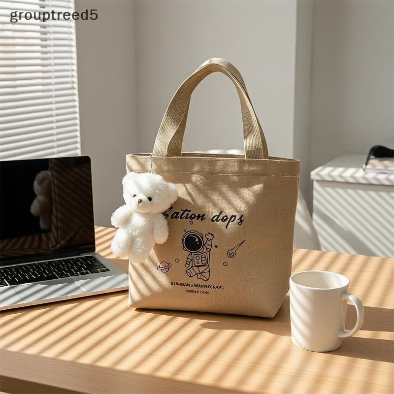 grouptreed5 Bolsa Feminina De Lona Estética Doce , Portátil , Reutilizável , Fecho Com Zíper , Para Trabalho , Compras ,
