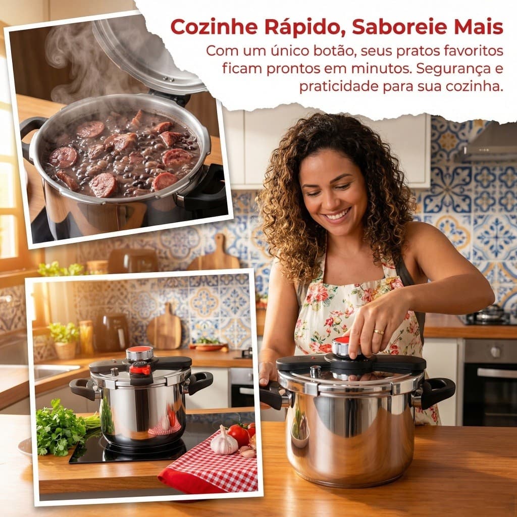 Panela de Pressão Inox 6L 10L - Sistema Antiexplosão - 3 Níveis - Cozimento Rápido e Fácil