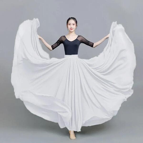 720 graus grande saia de balanço saia de dança duplo Chiffon Drape meio comprimento saia feminina cor sólida Xinjiang sa