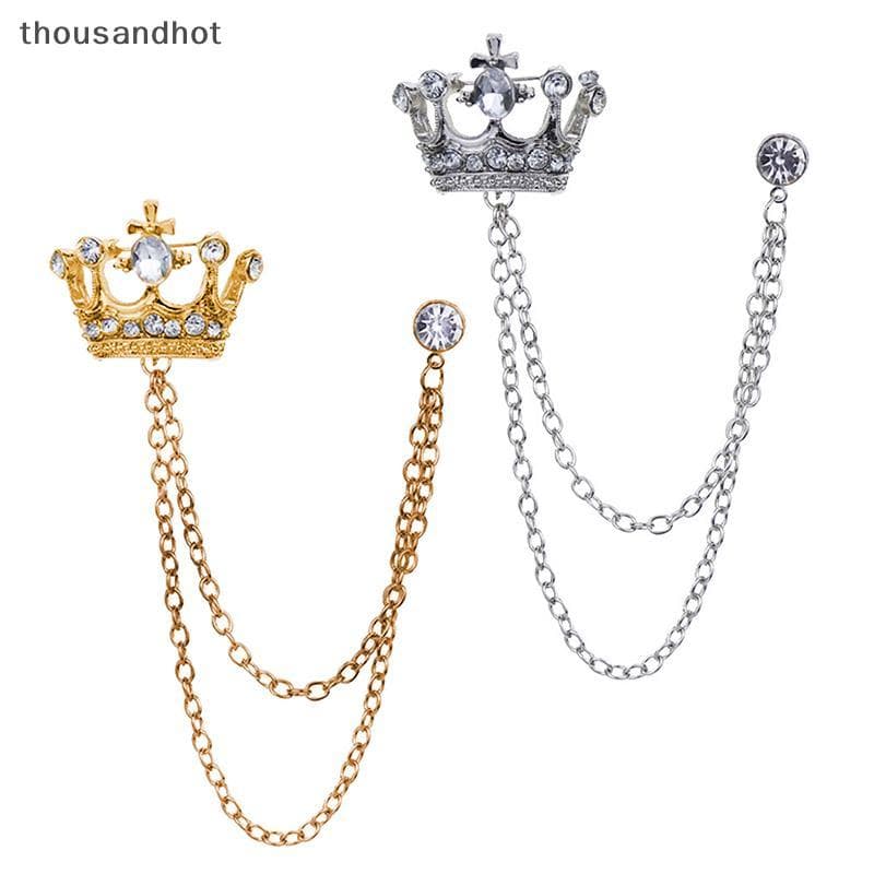 Coreano Estilo Britânico Corrente Coroa Broche Terno sel Lapela Pino Emblema Retro Masculino Acessórios Casamento Banque
