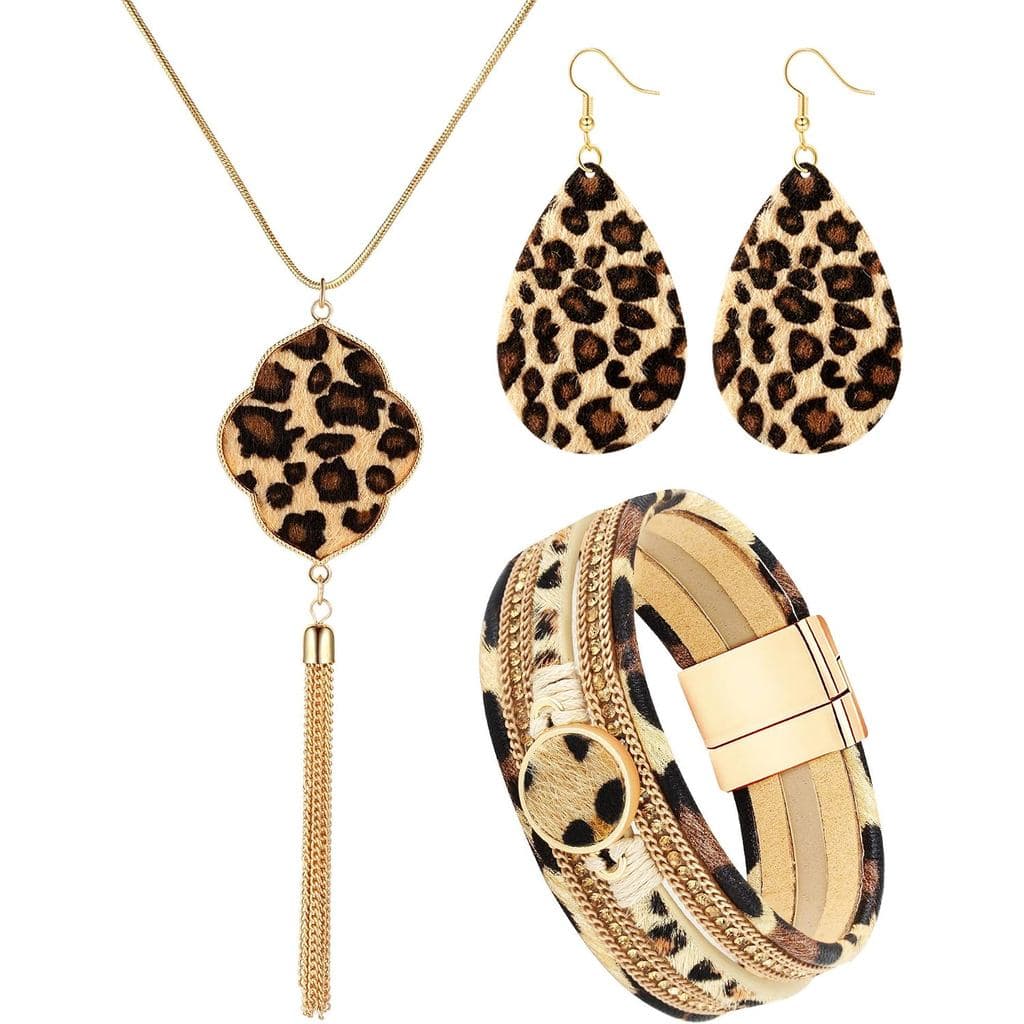 Conjunto de Joias de Leopardo Hicarer com 3 Peças: Pulseira, Brinco e Colar para Mulheres