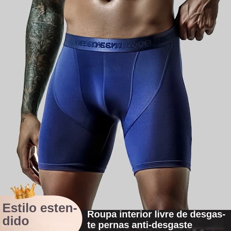 Cuecas masculinas de malha de seda gelada, cuecas boxer esportivas de comprimento estendido anti-irritação, shorts de pe