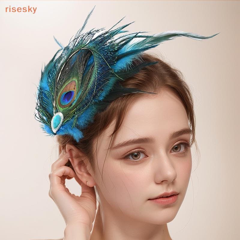 [risesky] 1 Peça Clipe Lateral De Penas Coloridas Étnico Exagerado Strass Pena De Pavão Grampo De Cabelo Requintado