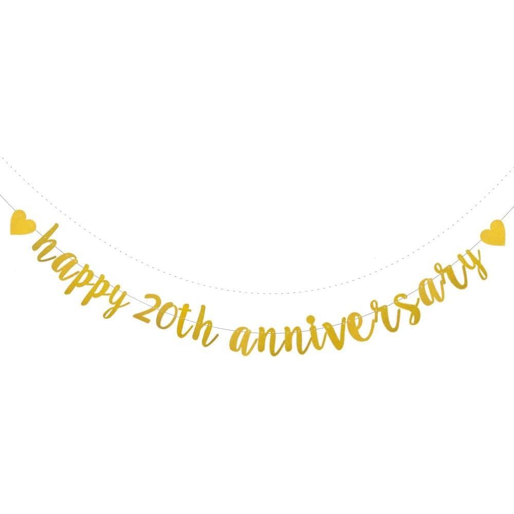 XIAOLUOLY Faixa de Aniversário Feliz 20 Anos com Glitter Dourado, Feliz 20 Anos