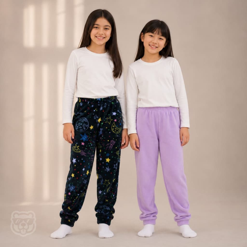 Calça Menina de Pijama Infantil Creche Fleece Peluciada Escolar Frio