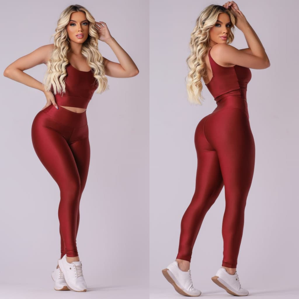 Conjunto de Calça Legging e Cropped Fitness Academia feminino zero Transparência Canelado Premium