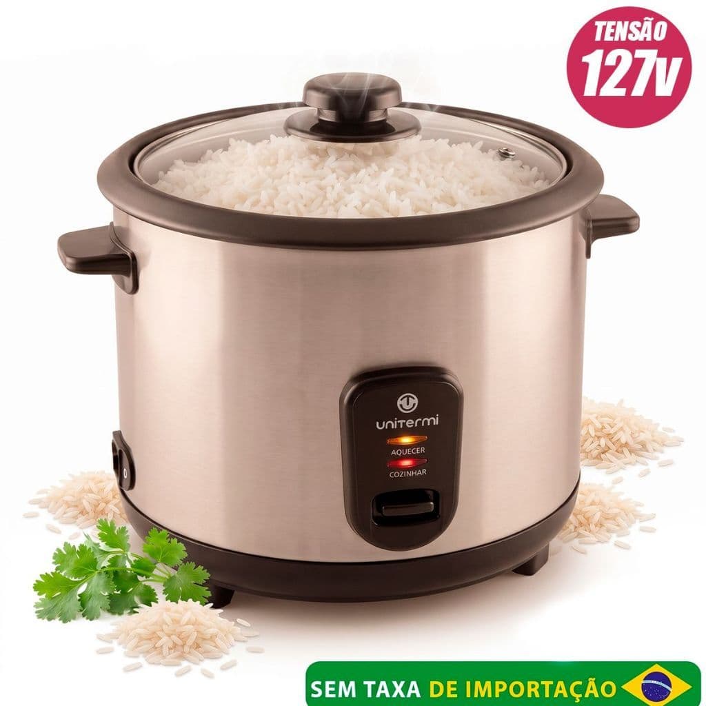 Panela de Arroz Elétrica Aço Inox Antiaderente 6 Xícaras UNITERMI 110/127V Prática Compacta