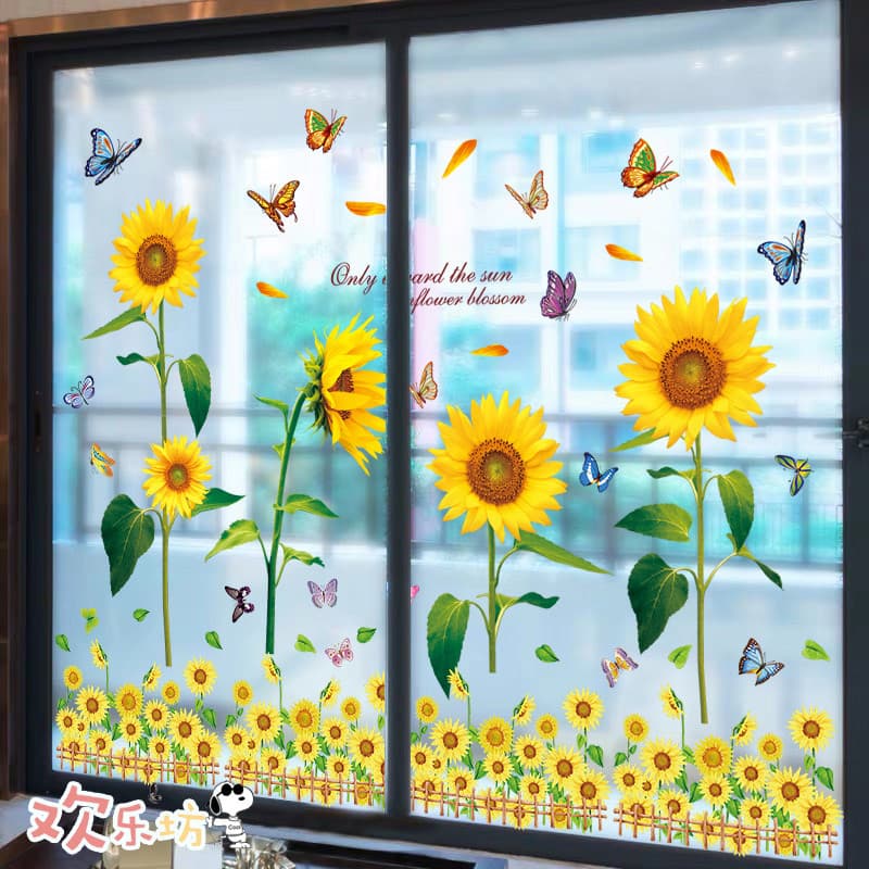 Cozinha varanda janela decoração adesivos de janela parede criativa único girassol adesivos de parede porta de vidro gra