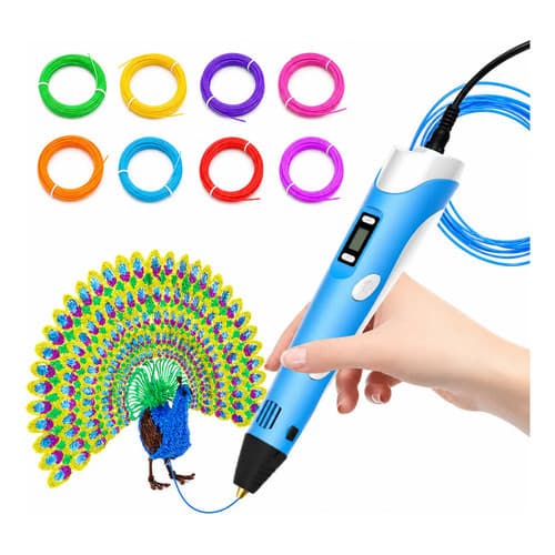 Kit Caneta 3d Educativa Com Display Lcd E Filamentos Azul-celeste 5v
