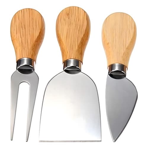 Kit Para Queijo Petisco Três Peças Faca Espátula Faca De Aço Inox E Madeira