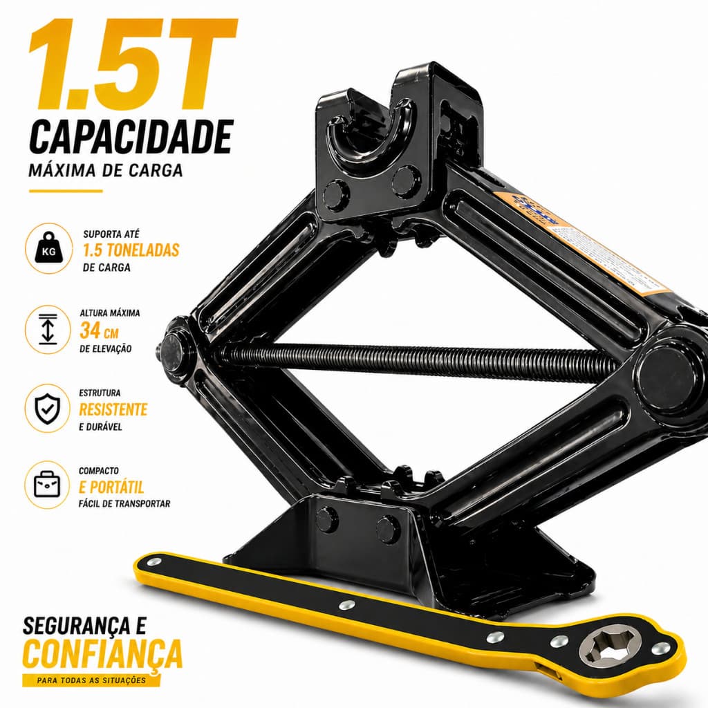 Macaco Mecânico Sanfona 1T/2T Aço Reforçado Universal - Chave Catraca Não Incluída c/ Pronta Entrega