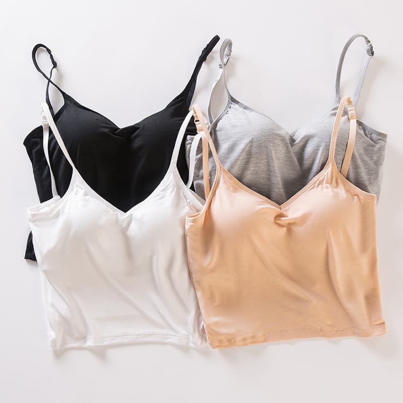 [Envio no mesmo dia] Modal feminino de verão com almofada no peito frente única camisola curta recortada umbigo