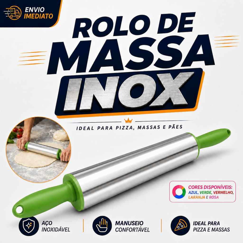Rolo para massa doces e salgados inox cabo plástico duro vermelho - Tamanho aprox: 5x5x40 (prof x larg x alt)